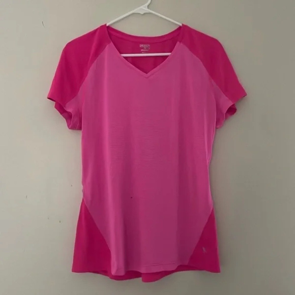 Danskin Now Womens Size L Pink Short Sleeve Athletic Top Shirt Drimore K